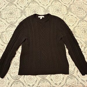 Amazon Essentials Black Cable Knit Crew Neck Sweater